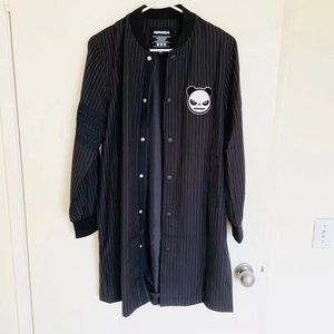 New Striped Embroidered Panda Long Bomber Jacket